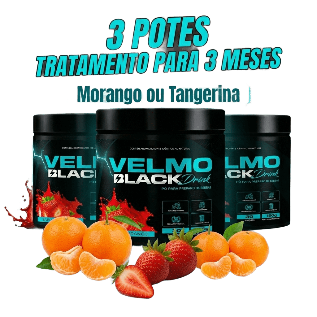 Velmo Black Drink 3 Meses - Morango🍓 ou Tangerina🍊